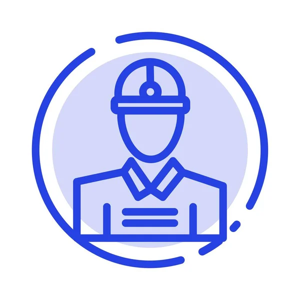 Construction, Ingénieur, Travailleur, Ligne à pointillés bleu travail Icône — Image vectorielle