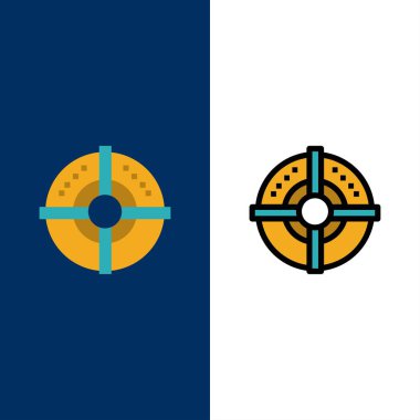 Hedef, Ok, Strateji, Nokta Simgeleri. Düz ve Çizgi Dolu Simge