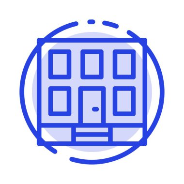 Bina, Ev, Ev, İnşaat Mavi Noktalı Çizgi Simgesi