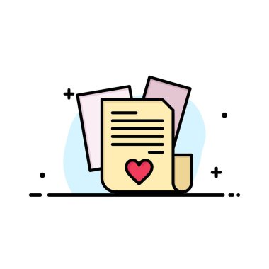 Dosya, Aşk, Kalp, Düğün İş Düz Hat Dolu Simge Vecto