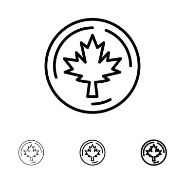 Sonbahar, Kanada, Yaprak, Maple Bold ve ince siyah çizgi simge seti