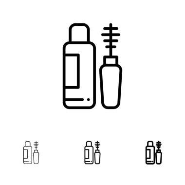 Maskara, Gölge, Göz, Şişe Kalın ve ince siyah çizgi simge seti