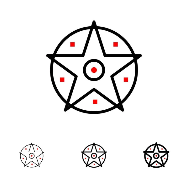 Pentakel, satanisch, Projekt, Stern fett und dünne schwarze Linie Symbole s — Stockvektor
