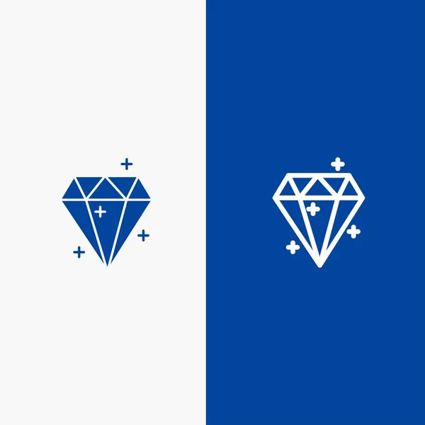 Diamond, Crystal, succes, prijs lijn en glyph Solid icoon blauw — Stockvector