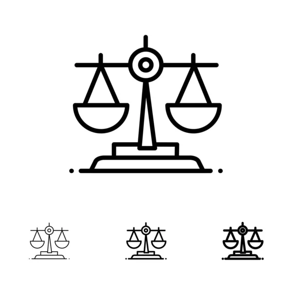 Balance, Irlanda, Law Grassetto e sottile linea nera set di icone — Vettoriale Stock