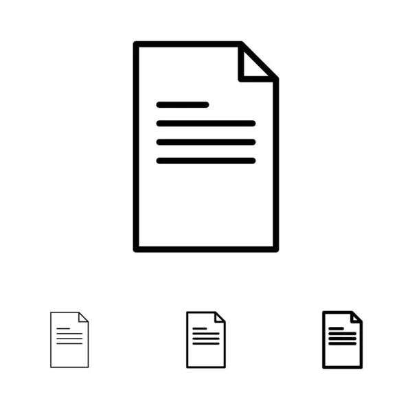 Bestand, tekst, gegevens, rapport vet en dun zwart lijn pictogram instellen — Stockvector