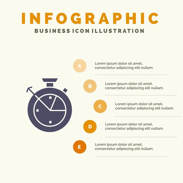 Miara, czas, zegar, dane nauka pełny ikona infografiki 5 Ste — Wektor stockowy