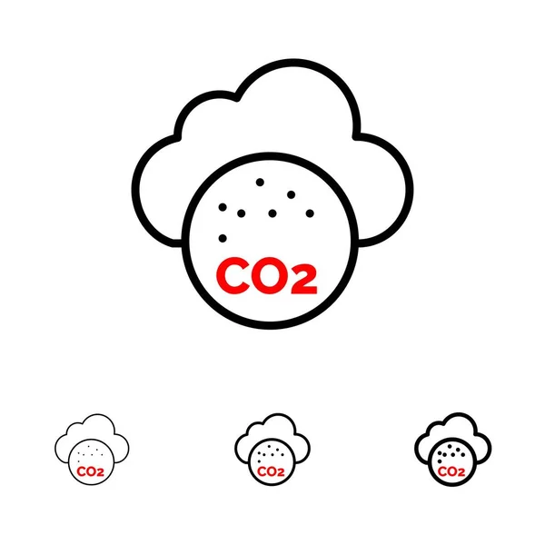 Hava, Karbondioksit, Co2, Kirlilik Kalın ve ince siyah çizgi ic — Stok Vektör