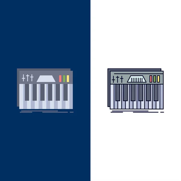 控制器， 键盘， 键， 中音， 声音平面颜色图标矢量 — 图库矢量图片