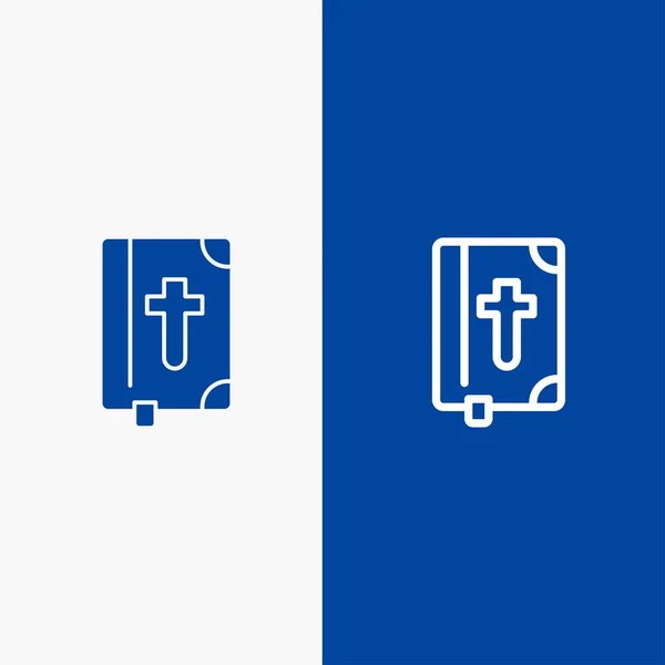Libro, Biblia, Pascua, línea de vacaciones y glifo sólido icono azul bann — Vector de stock