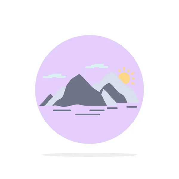 Hegy, hegy, táj, természet, este lapos szín Icon Vecto — Stock Vector