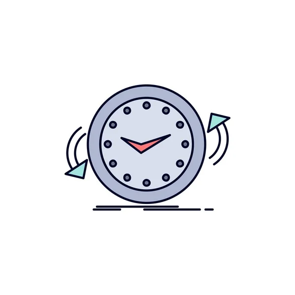 Copia de seguridad, reloj, en el sentido de las agujas del reloj, contador, el tiempo de color plano icono Vector — Archivo Imágenes Vectoriales