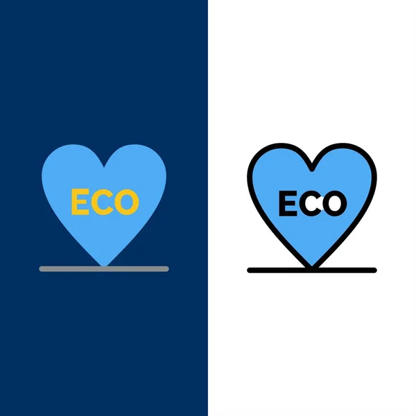 Eco, Cuore, Amore, Icone dell'Ambiente. Icona piatta e riempita in linea — Vettoriale Stock