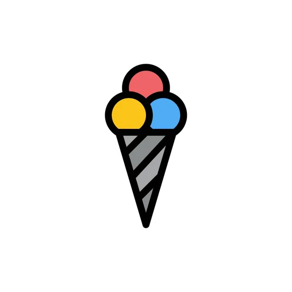 Praia, Sorvete, Cone Flat Color Icon. Vector ícone banner Temp —  Vetores de Stock