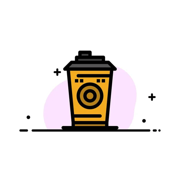 Kaffee, Becher, Starbucks, schwarzer Kaffee Geschäft flache Linie gefüllt — Stockvektor