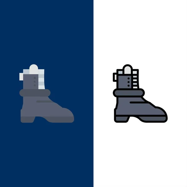 Sapatos, Bota, Ícones Americanos. Conjunto de ícones de preenchimento plano e de linha — Vetor de Stock