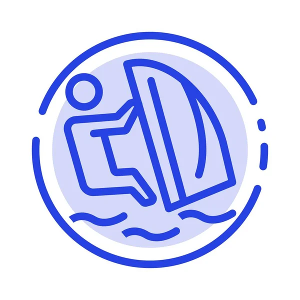 Surfer, Surfing, Water, Wind, Sport Blue Dotted Line Line Icon