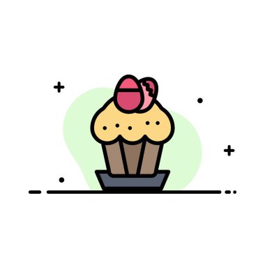 Yumurta, Kek, Fincan, Gıda, Paskalya İş Düz Hat Dolu Simge Vec