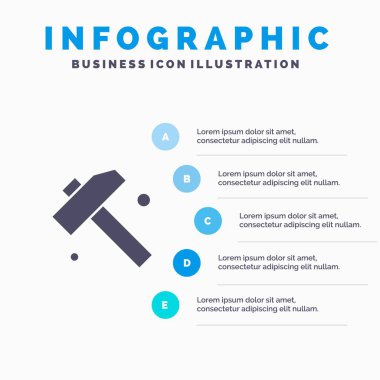 İnşaat, Çekiç, Takım Katı Simge Infographics 5 Adımlar Prese