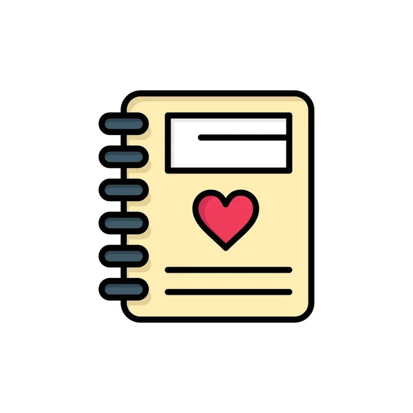 Notizbuch, Liebe, Herz, Hochzeit flache Farbe Symbol. Vektorsymbol-Verbot — Stockvektor