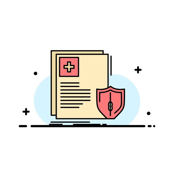 Document, Protection, Shield, Medical, Health  Business Flat Lin — Stock Vector