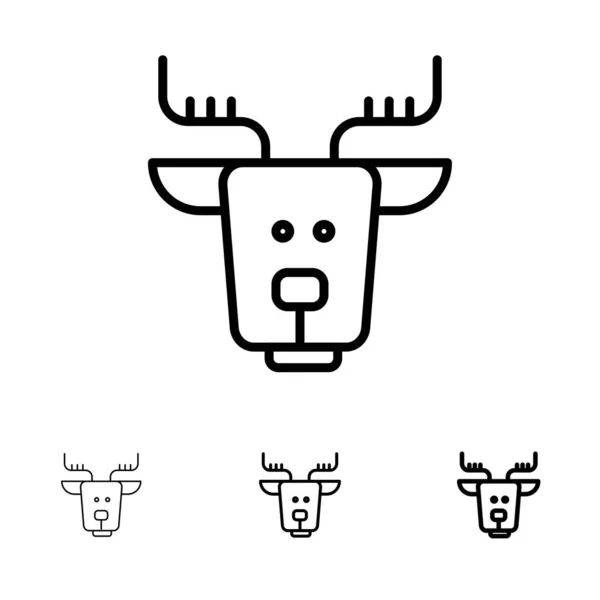 Alpine, Arctic, Canada, Reindeer Bold dan ikon garis hitam tipis s - Stok Vektor