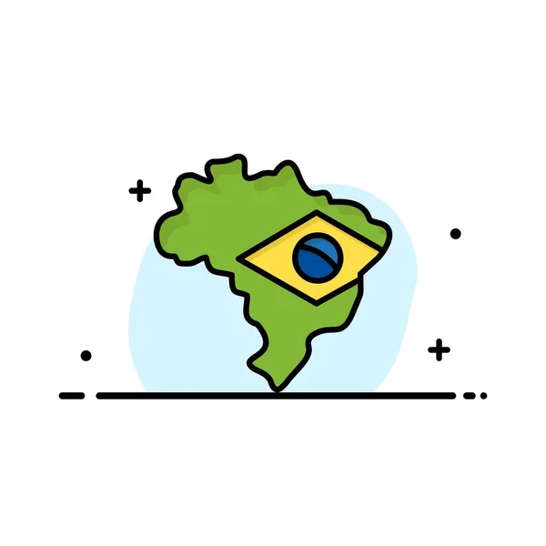 Mappa, Bandiera, Brasile Business Flat Line Banner vettoriale a icone piene — Vettoriale Stock