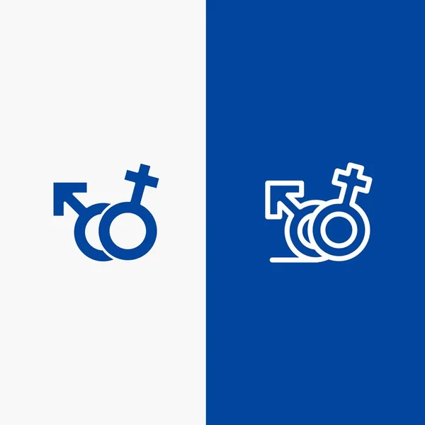 Genre, Symbole, Homme, Femme Ligne et Glyphe Icône unie Bann bleue — Image vectorielle