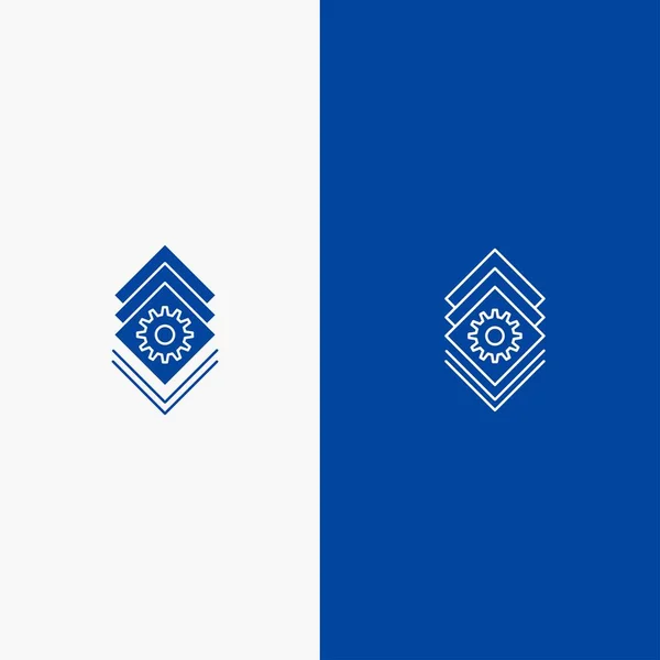Engrenage, Réglage, Bundle, Ligne de serveur et Glyphe Icône solide Interdiction bleue — Image vectorielle