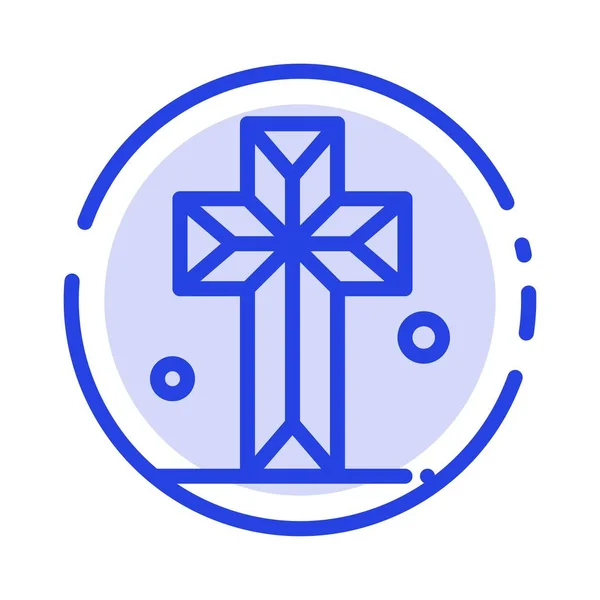 Catedral, Iglesia, Cruz, Parroquia Blue Dotted Line Icono — Vector de stock