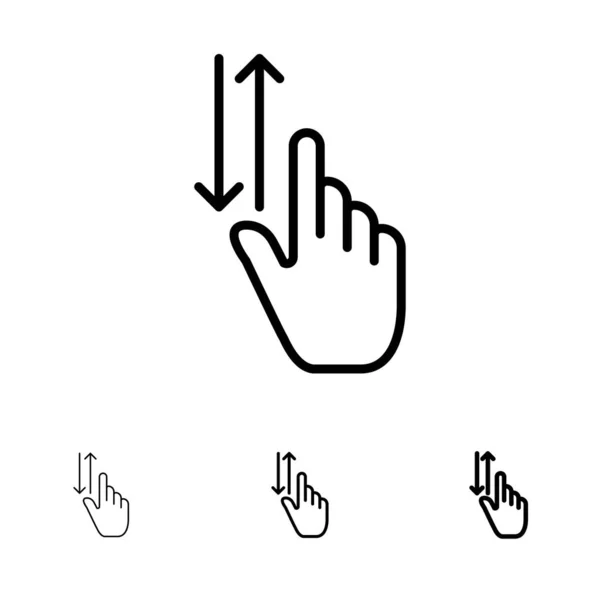 Palec, gesty, ręka, w górę, w dół pogrubienie i cienka Czarna linia ikona s — Wektor stockowy