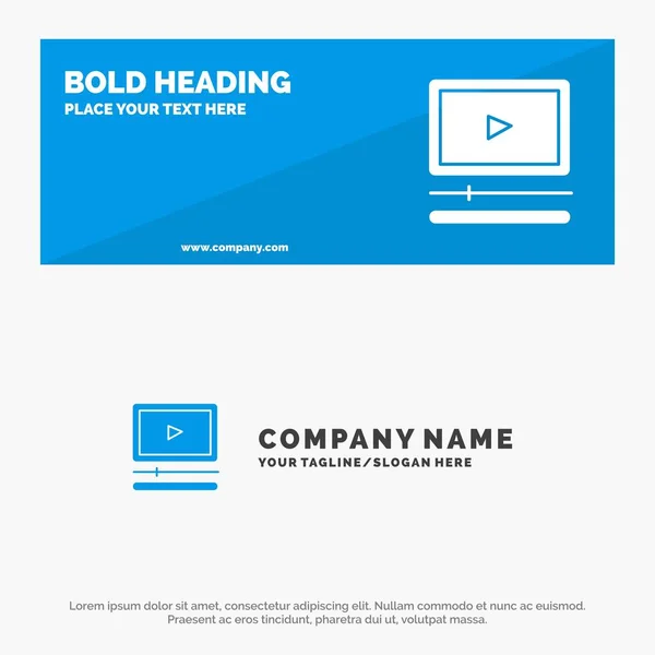 Vidéo, Lecteur, Audio, Mp3, Mp4 SOlid Icon Website Banner and Bus — Image vectorielle