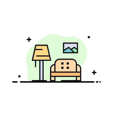 Lump, Oda, Kanepe, Galeri İş Düz Hat Dolgulu Simge Vektör