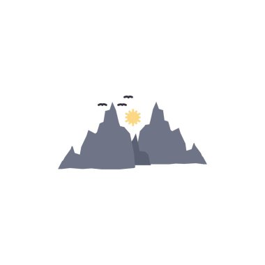 dağ, manzara, tepe, doğa, güneş Düz Renk Simge Vektör