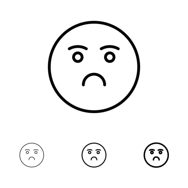 Emojis, Emotion, Feeling, Sad Bold and thin black line icon set