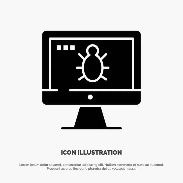 Monitor, Bug, ekran, zabezpieczenia Solid ikona glif wektor — Wektor stockowy