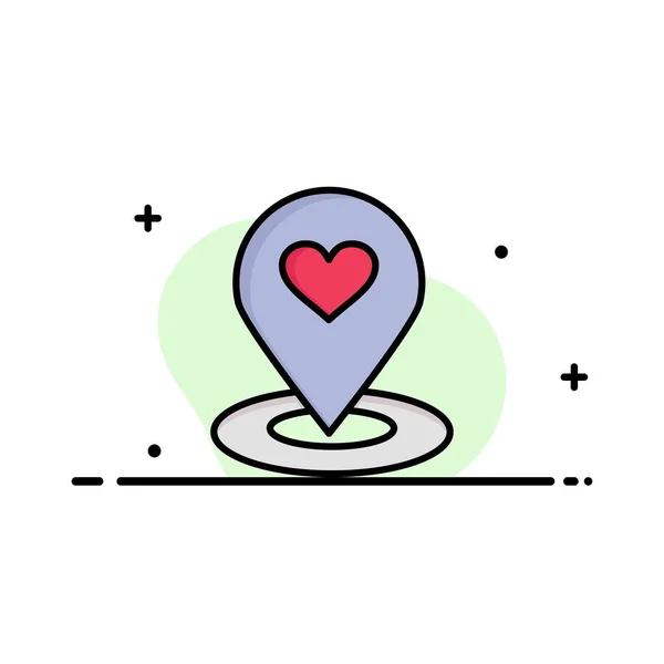 Ubicación, Mapa, Buscador de ubicación, Pin, Heart Business Flat Line F — Vector de stock