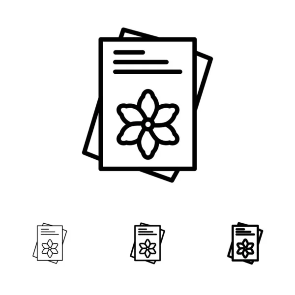 Samen, Datei, Blume, Frühling fett und dünne schwarze Linie Icon-Set — Stockvektor