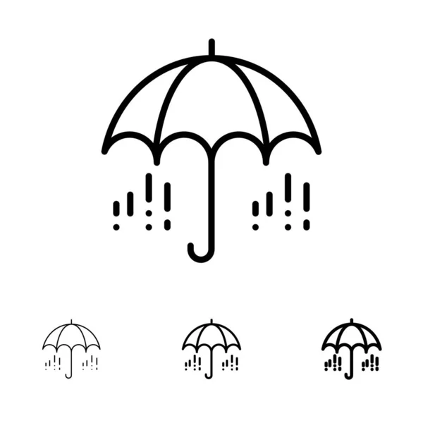 Parasol, Deszcz, Pogoda, Wiosna Śmiała i cienka czarna linia ikona se — Wektor stockowy