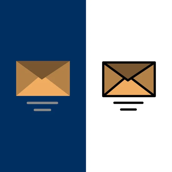 Post, E-Mail, Textsymbole. flache und mit Linien gefüllte Symbole setzen Vektor b — Stockvektor