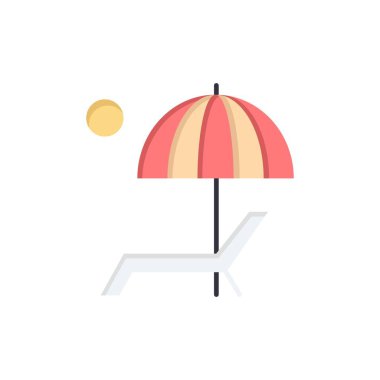 Plaj, Şemsiye, Tezgah, Enjoy, Yaz Düz Renk Simgesi. Vektör i