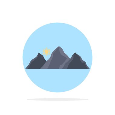 tepe, manzara, doğa, dağ, güneş Düz Renk Simge Vektör