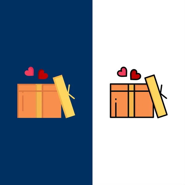 Regalo, Amor, Corazón, Iconos de Boda. Conjunto de iconos rellenos planos y de línea — Vector de stock