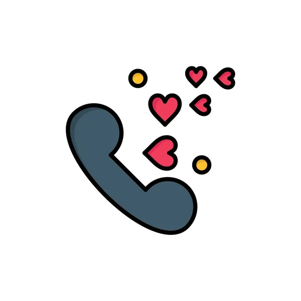 Phone, Love, Heart, Wedding  Flat Color Icon. Vector icon banner — Stock Vector