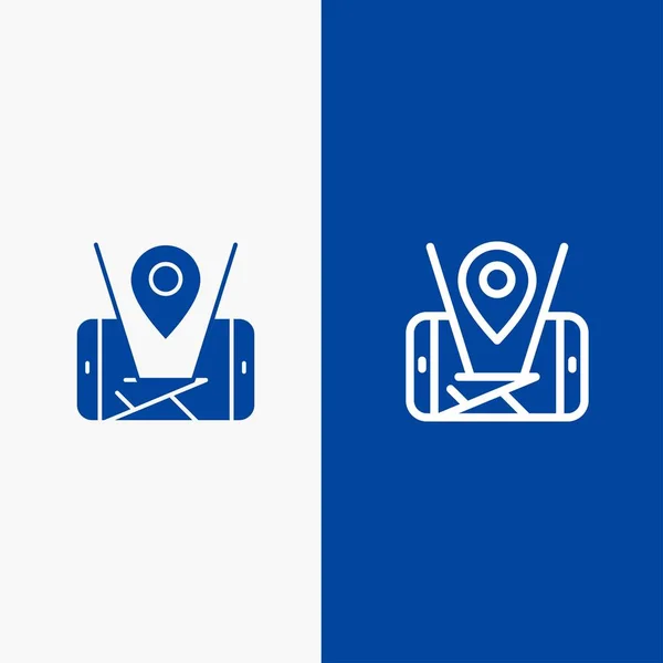 Kaart, mobiel, locatie, technologie lijn en glyph Solid icon blauw — Stockvector