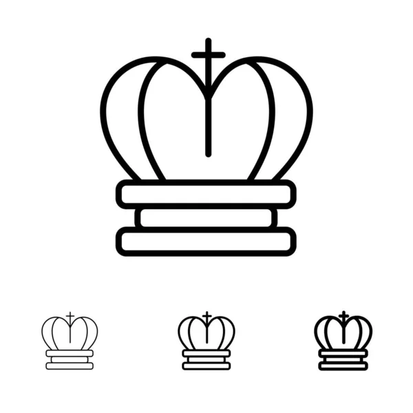 Krone, König, königlich, Imperium kühne und dünne schwarze Linie gesetzt — Stockvektor