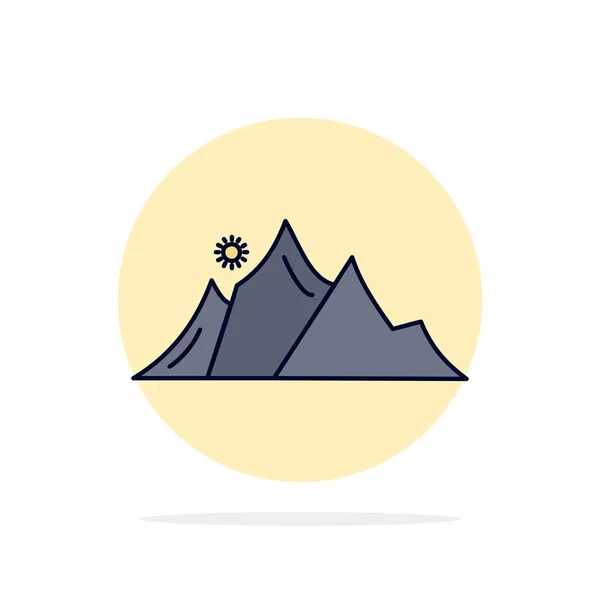 Colina, paisaje, naturaleza, montaña, sol Color plano Icono Vector — Vector de stock