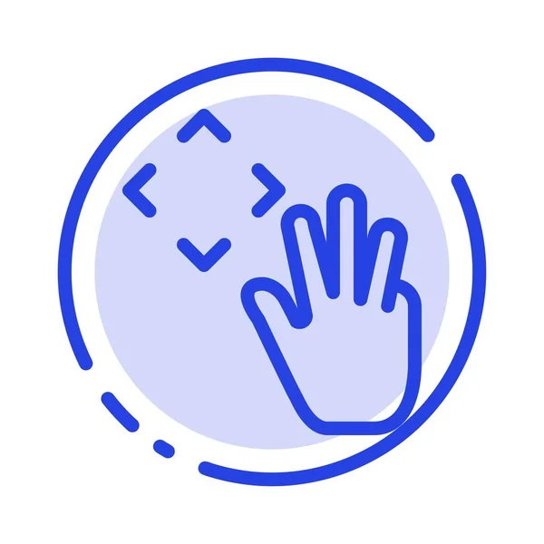 Hand, hand cursor, omhoog, croup blauwe stippellijn lijn pictogram — Stockvector
