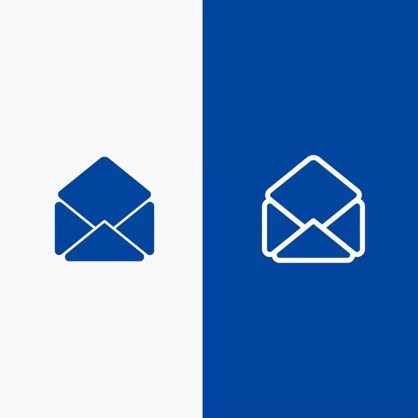 Courrier, Email, Ligne ouverte et Glyphe icône solide Ligne de bannière bleue et — Image vectorielle