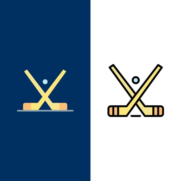 Emblema, hockey, hielo, palo, palos iconos. Llano y llenado de línea — Vector de stock